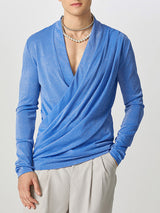 Mens Sparkling Draped Neck Design Long-Sleeve T-Shirt SKUK85841