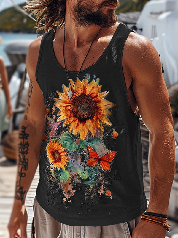 Mens Sunflower Print Sleeveless Tank SKUK71375