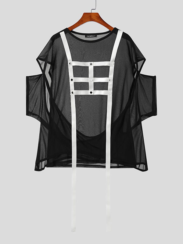 Mens Contrast Ribbon Cutout Deconstruction T-Shirt SKUK15889