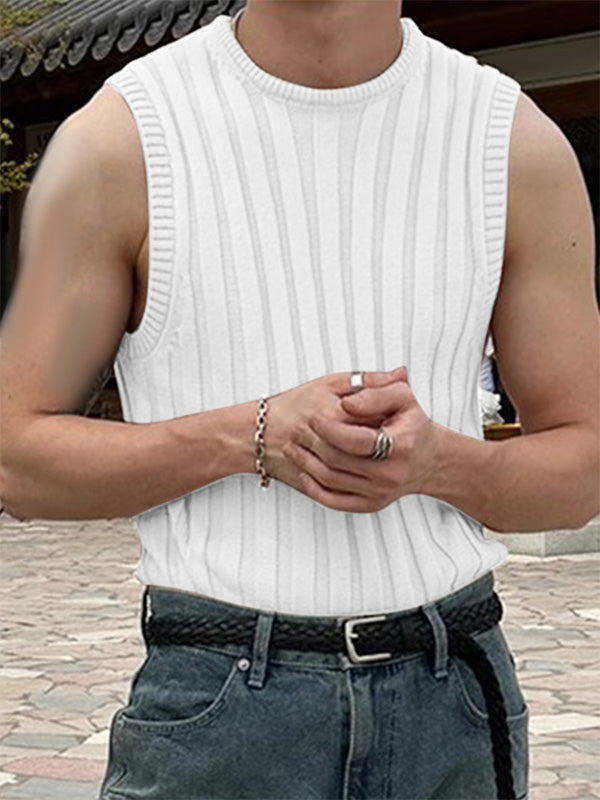 Mens Knit Textured Crew Neck Sleeveless Vest SKUK61140