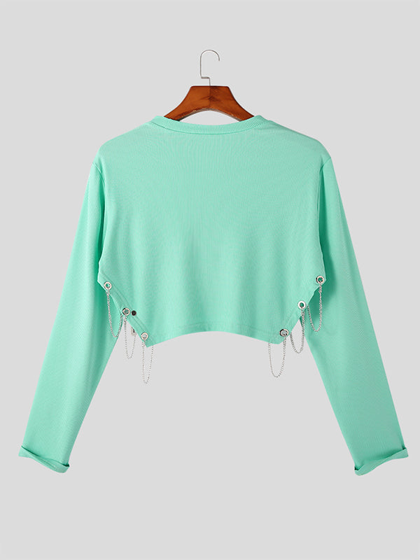 Mens Chain Long Sleeve Knit Crop Top SKUK08343