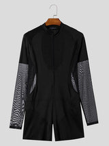 Mens Cut-Out Mesh Patchwork Long Sleeve Bodysuit SKUK84746