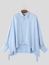 Mens Solid Color Oversized Long-Sleeve Shirt SKUK89195