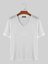 Mens See Through V-Neck Short Sleeve T-Shirt SKUK51188