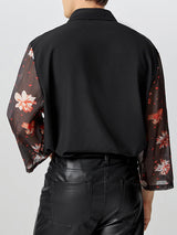 Mens Floral Print Sheer 3/4 Sleeve Shirt SKUK62934