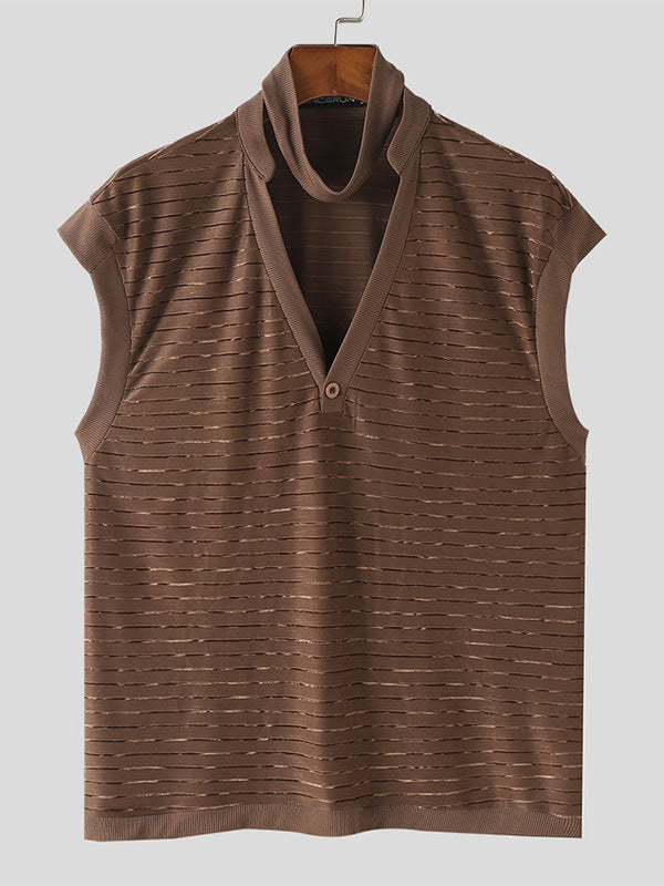 Mens Solid Textured Casual Sleeveless T-Shirt SKUK52067