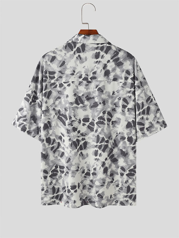 Mens Leopard Print Lapel Collar Short Sleeve Shirt SKUK58418