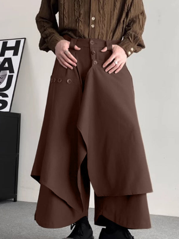 Mens Solid Patchwork Irregular Wide-Leg Pants. SKUK56343