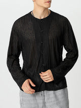 Mens Solid Knit Button Front Casual Shirt SKUK27714