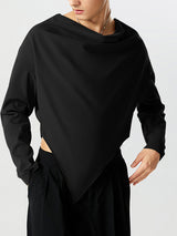 Mens Solid Cowl Neck Irregular Hem T-Shirt SKUK22870