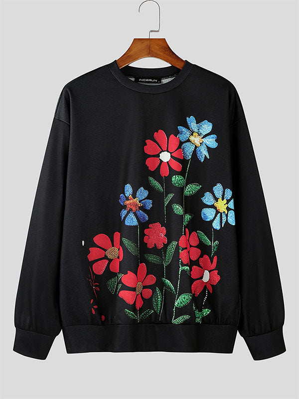 Mens Floral Print Long-Sleeve Hoodie SKUK76519