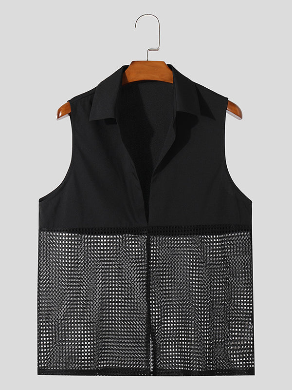 Mens Mesh See Through Patchwork Sleeveless Shirt SKUK60236