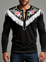 Mens Fringe Design V-Neck Long-Sleeve T-Shirt SKUK84418