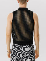 Mens Knit Striped Mesh Sleeveless Crop Top SKUK11279