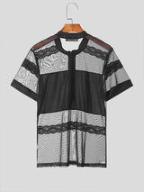 Mens Lace Mesh Panel Design Short Sleeve T-Shirt SKUK67503