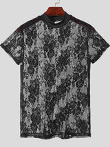 Mens Floral Print Sheer Short Sleeve T-Shirt SKUK63971