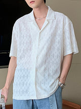 Mens Solid Lace See Through Short Sleeve Shirt SKUK60654