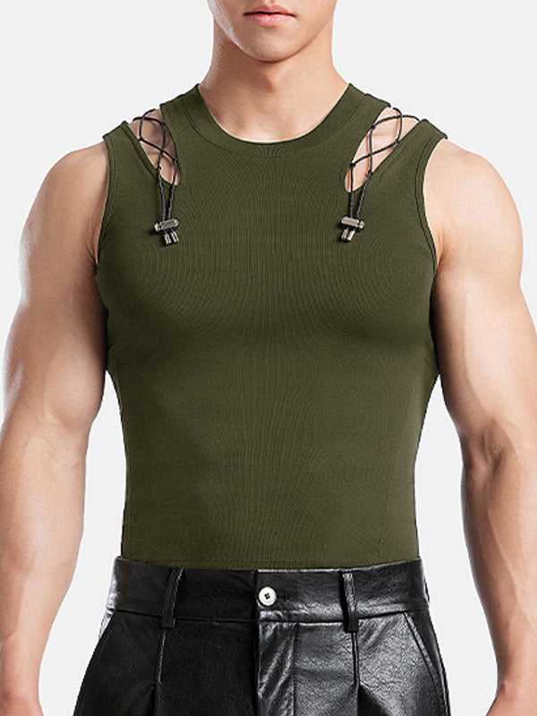 Mens Cutout Paneled Textured Sleeveless Tank SKUK92636