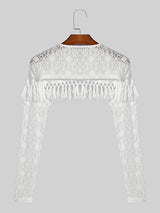 Mens Fringe Lace Patchwork See Through Crop Top SKUK53723