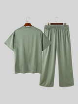 Mens Satin Solid Casual Two Pieces Outfits SKUK45265