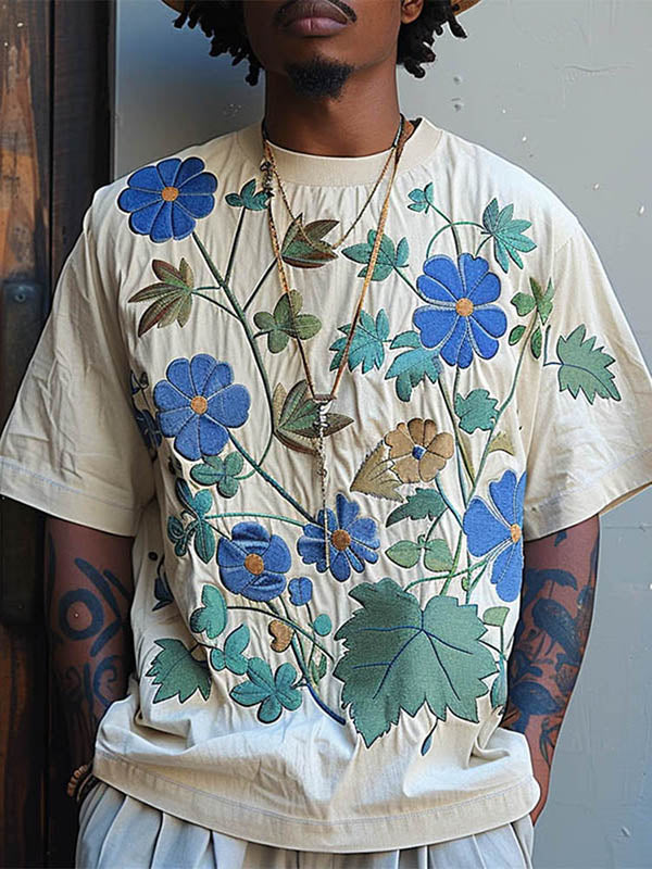 Mens Floral Print Crew Neck T-Shirt SKUK71628