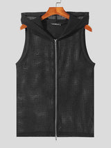 Mens Mesh See Through Hooded Sleeveless Shirt SKUK61849