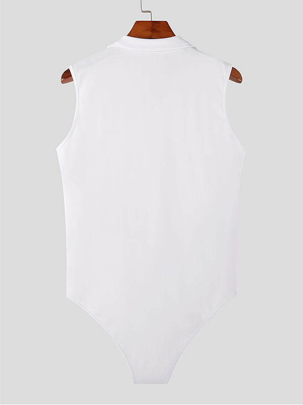 Mens Solid Seam Detail Zip Sleeveless Bodysuit SKUK08361