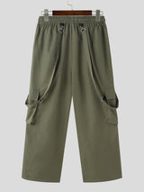 Mens Solid Casual Drawstring Waist Cargo Overall SKUK41156