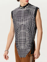 Mens Random Line Print Irregular Hem Vest SKUK47380