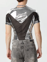 Mens Metallic Mesh Patchwork Short Sleeve Bodysuit SKUK39073