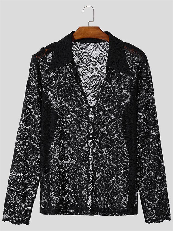 Mens Sheer Lace Long Sleeve Shirt SKUK91785