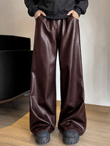 Mens Solid Color Leather Wide-Leg Pant SKUK88078