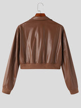 Mens Faux Leather Zip Jacket Crop Top SKUJ97656