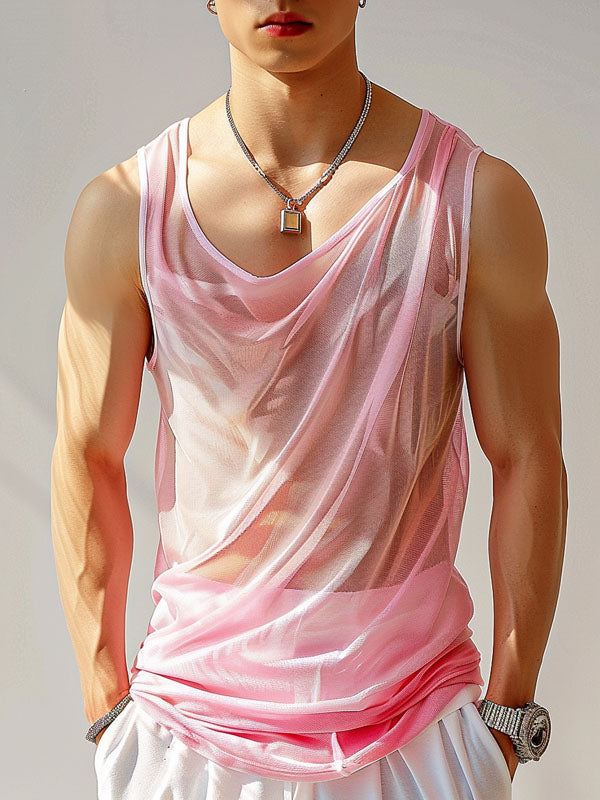 Mens Sexy Sheer Ruched Sleeveless Tank SKUK68527