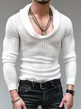 Mens Deep U-Neck Cowl Neck Long Sleeve T-shirt SKUK66968