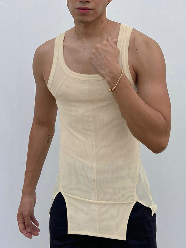 Mens Mesh See Through Split Hem Tank SKUK53567