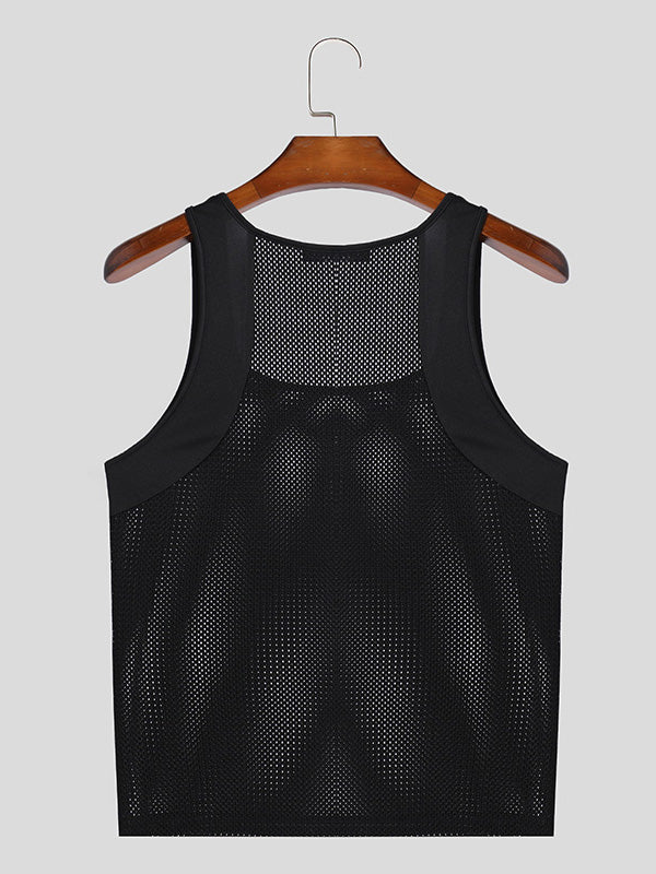 Mens Mesh Patchwork See Through Sleeveless Vest SKUK42902