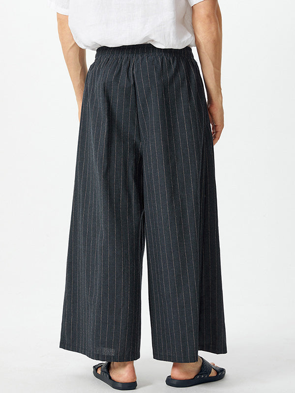 Mens Striped Wide Leg Drawstring Waist Pants SKUK32523