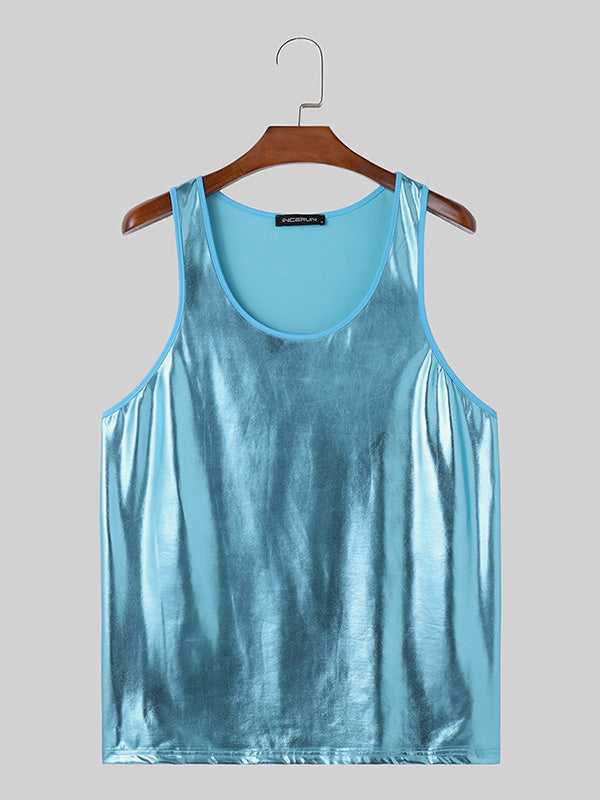 Mens Solid Glitter U-Neck Sleeveless Vest SKUK55065