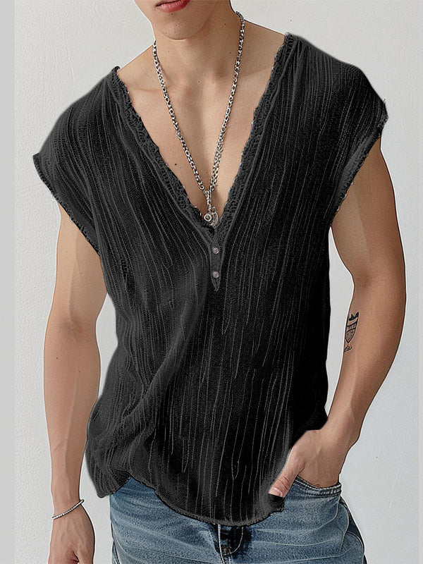 Mens Solid V-Neck Casual Sleeveless Vest  SKUK52101