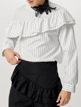 Mens Ruffle Patchwork Striped Long-Sleeve Shirt SKUK81212