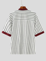 Mens Numeric Print Striped Short-Sleeve Shirt SKUK90535