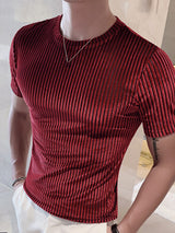 Mens Velvet Striped Round Neck Casual T-shirts SKUI87788