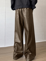 Mens Solid Color Leather Wide-Leg Pant SKUK88078