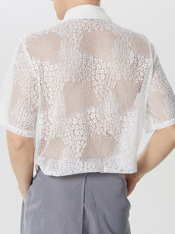 Mens Lace See Through Short Sleeve Shirt SKUK58645