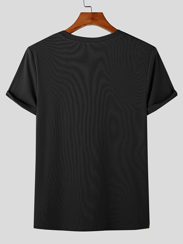 Mens Solid Ribbed Notched Neck T-Shirt SKUK09563