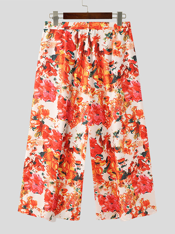 Mens Floral Print Loose Wide Leg Pants SKUK56690