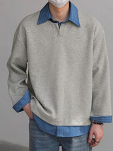 Mens Faux Two-Piece Long-Sleeve Pullover Shirt SKUK91144