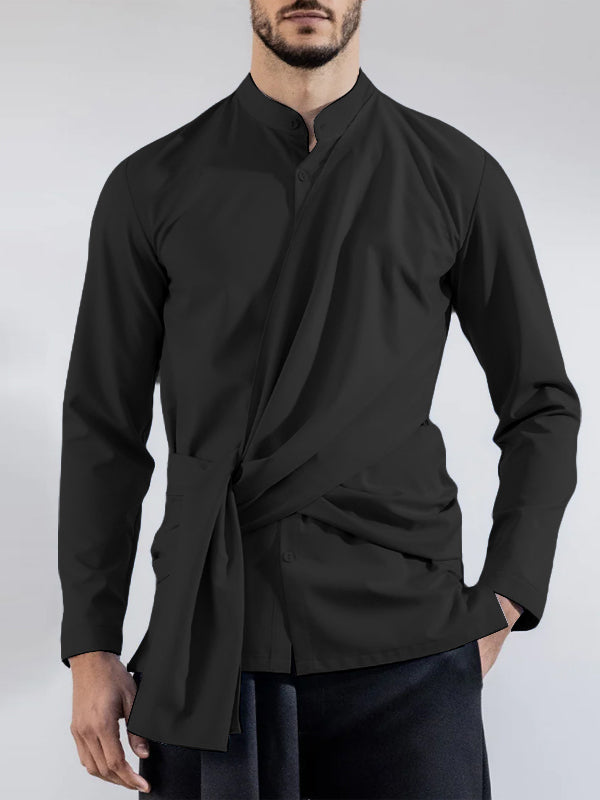 Mens Solid Stand Collar Long Sleeve Shirt SKUK50838