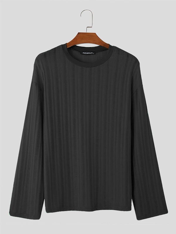 Mens Textured Vertical Stripe Long Sleeve T-shirt SKUK66398